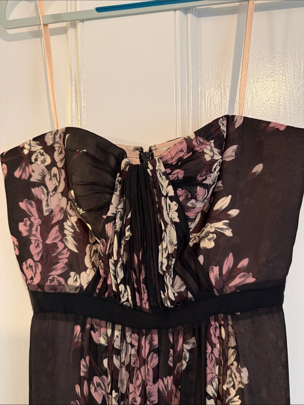 BCBGMaxAzria Black Maxi Dress with Pink and Cream Floral Print size 6 - Picture 4 of 6